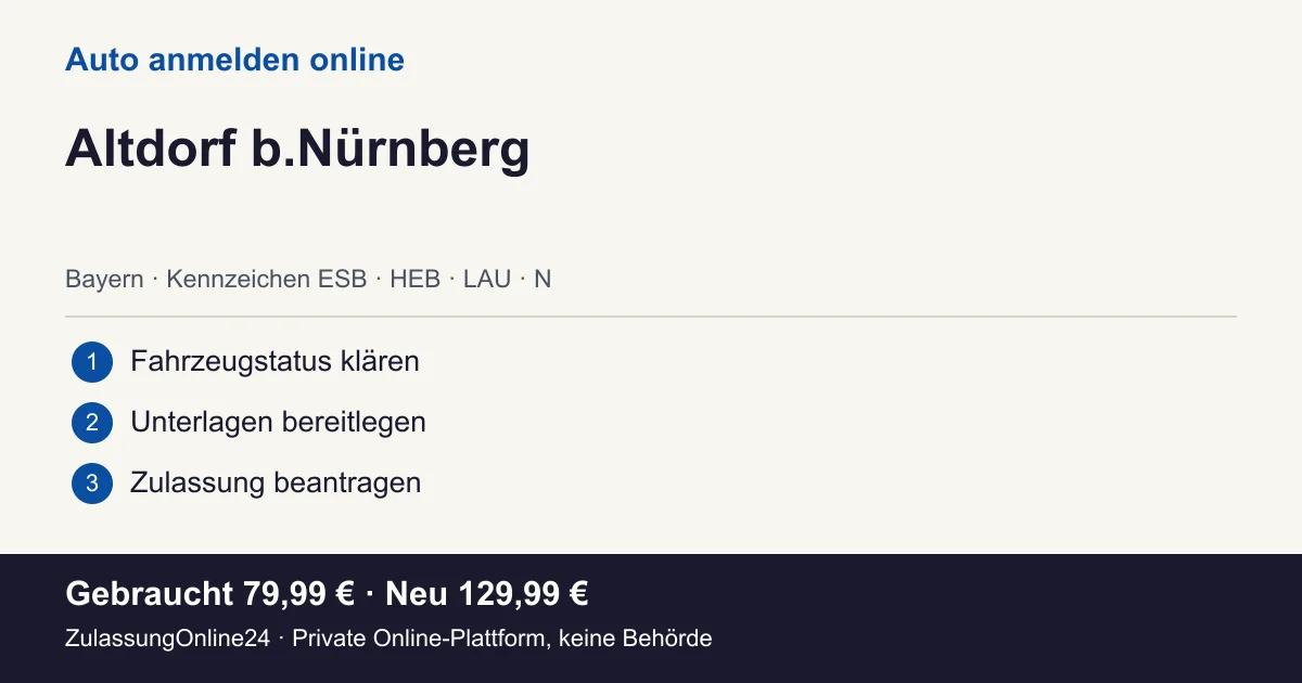 Auto anmelden: örtliche Einordnung für Altdorf b.Nürnberg und die drei Vorbereitungsschritte