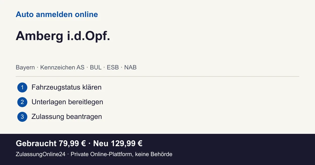 Auto anmelden: örtliche Einordnung für Amberg i.d.Opf. und die drei Vorbereitungsschritte