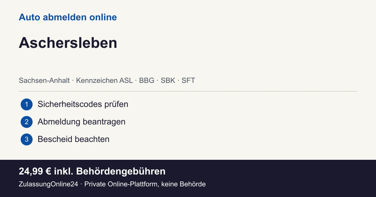 Auto abmelden: örtliche Einordnung für Aschersleben und die drei Vorbereitungsschritte