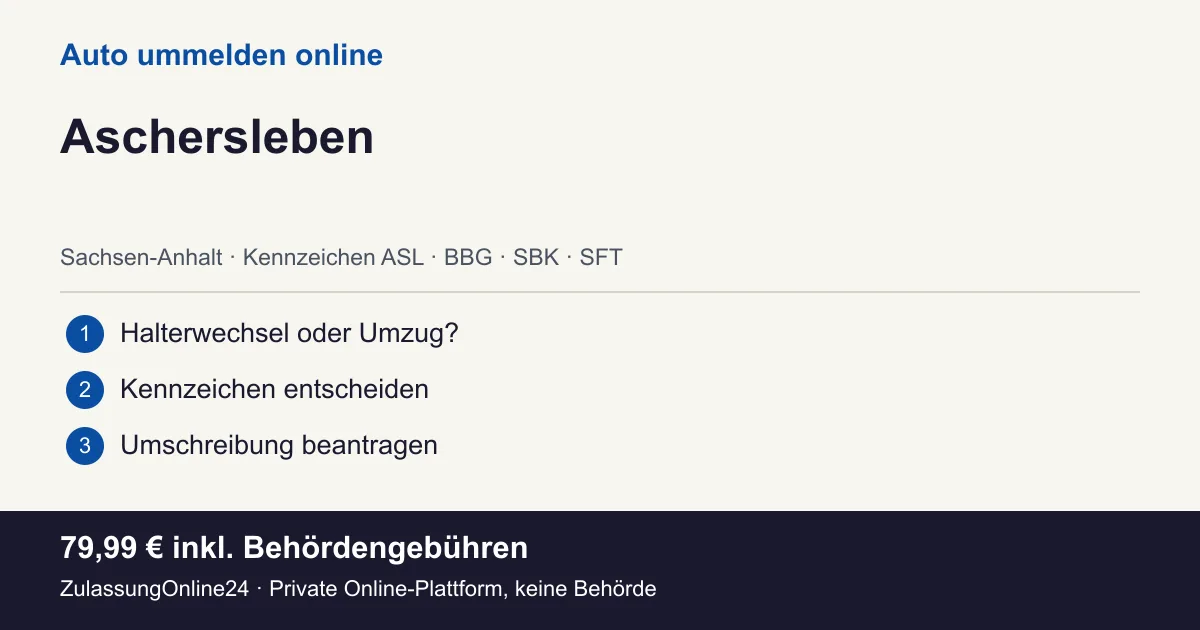 Auto ummelden: örtliche Einordnung für Aschersleben und die drei Vorbereitungsschritte