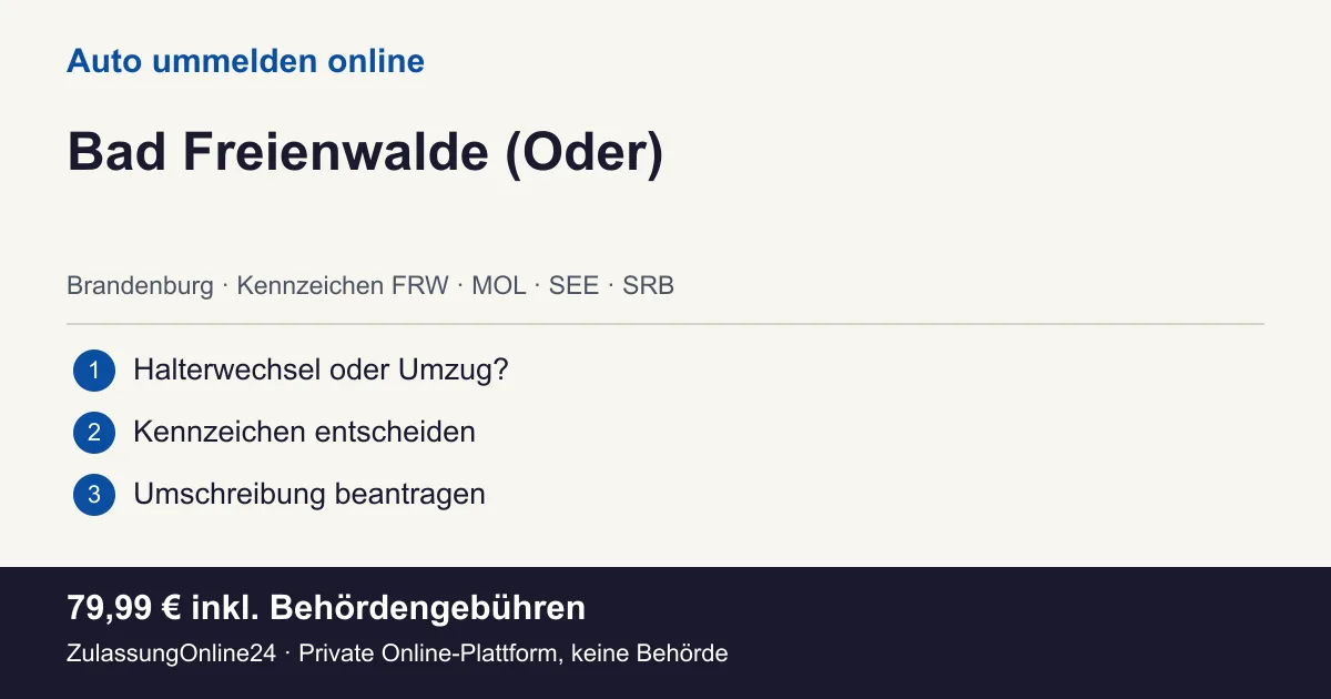Auto ummelden: örtliche Einordnung für Bad Freienwalde (Oder) und die drei Vorbereitungsschritte