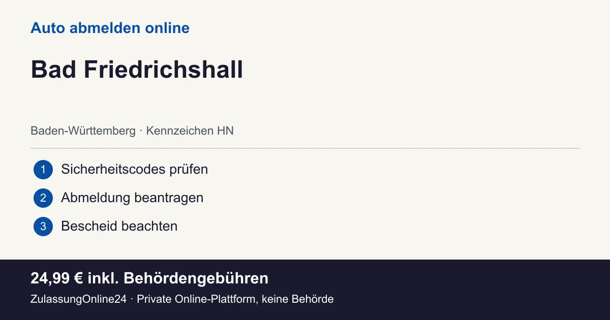Auto abmelden: örtliche Einordnung für Bad Friedrichshall und die drei Vorbereitungsschritte