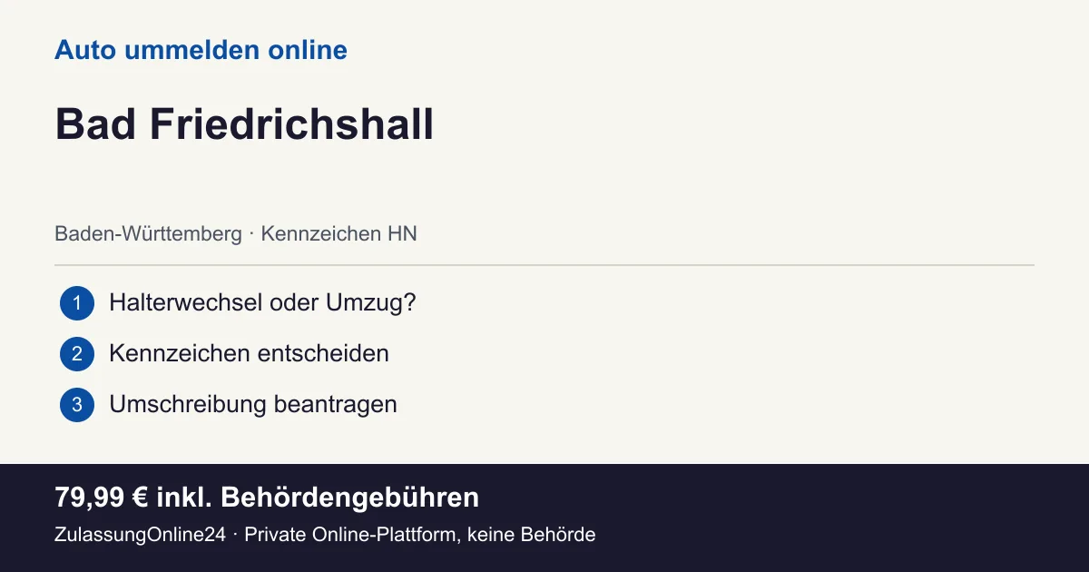 Auto ummelden: örtliche Einordnung für Bad Friedrichshall und die drei Vorbereitungsschritte