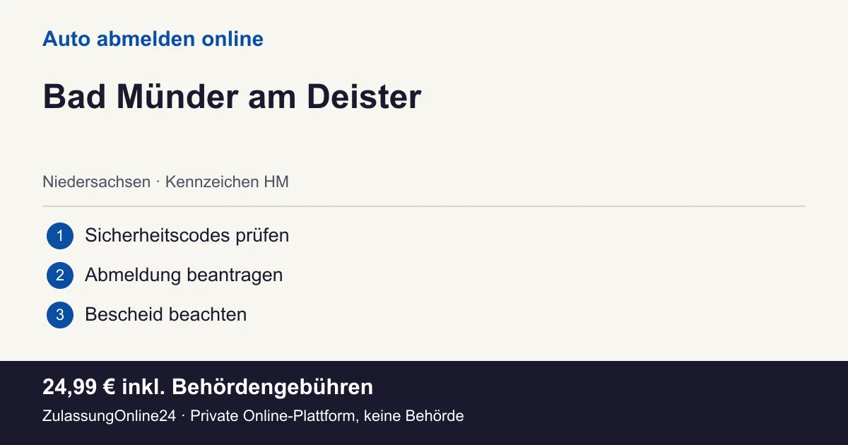 Auto abmelden: örtliche Einordnung für Bad Münder am Deister und die drei Vorbereitungsschritte