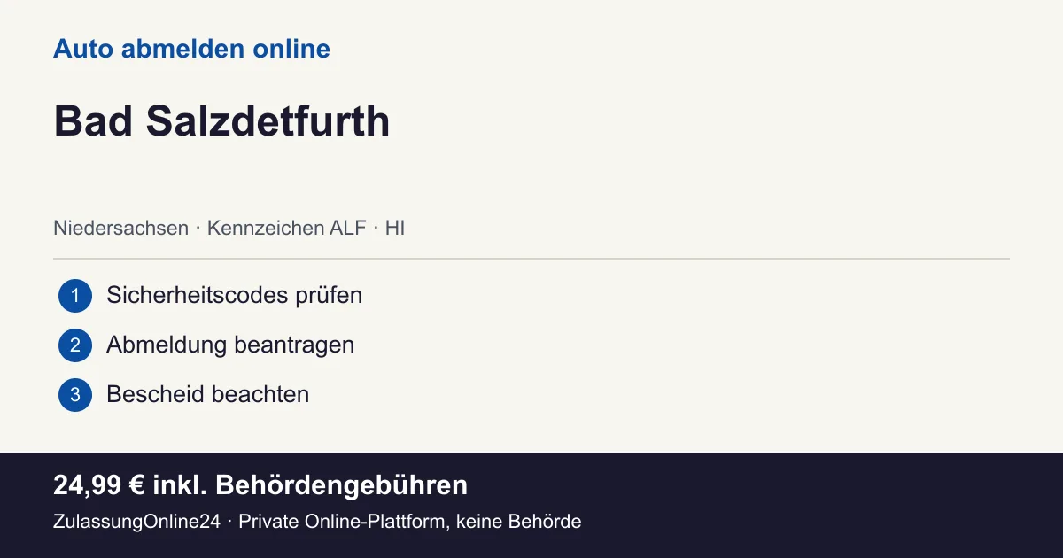 Auto abmelden: örtliche Einordnung für Bad Salzdetfurth und die drei Vorbereitungsschritte