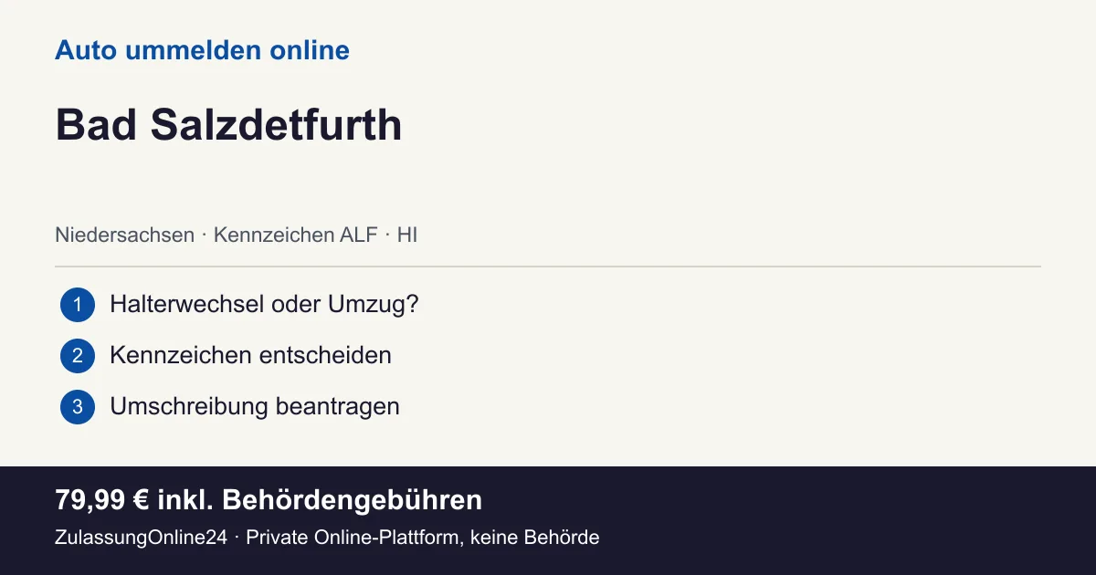 Auto ummelden: örtliche Einordnung für Bad Salzdetfurth und die drei Vorbereitungsschritte