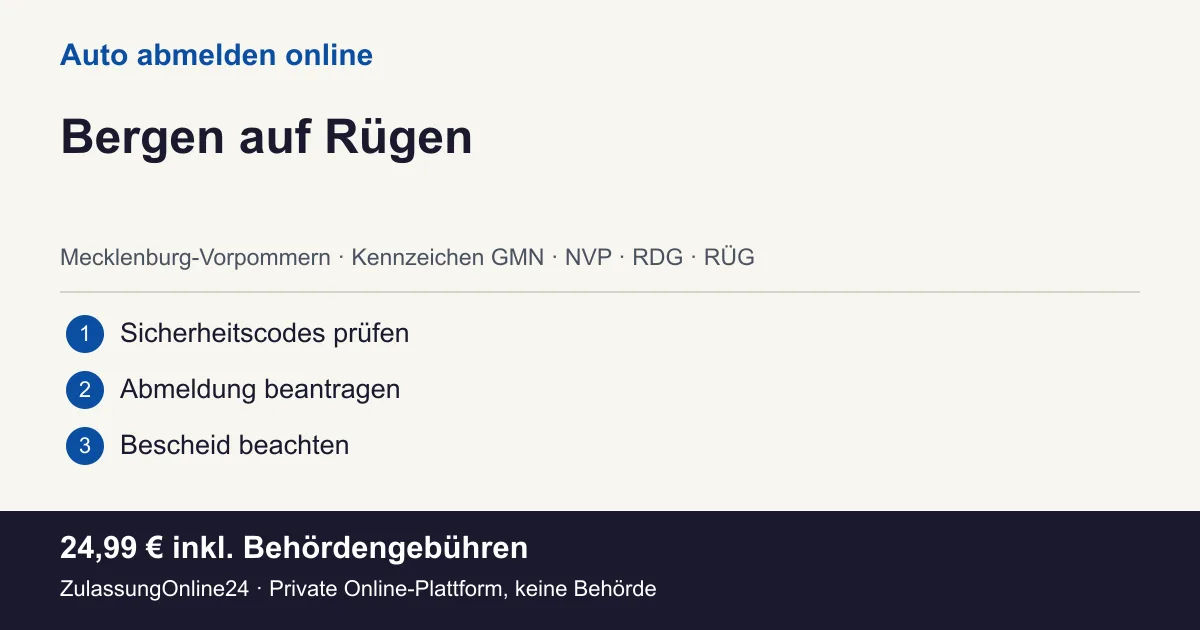 Auto abmelden: örtliche Einordnung für Bergen auf Rügen und die drei Vorbereitungsschritte