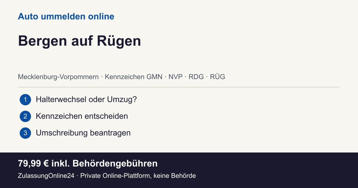 Auto ummelden: örtliche Einordnung für Bergen auf Rügen und die drei Vorbereitungsschritte