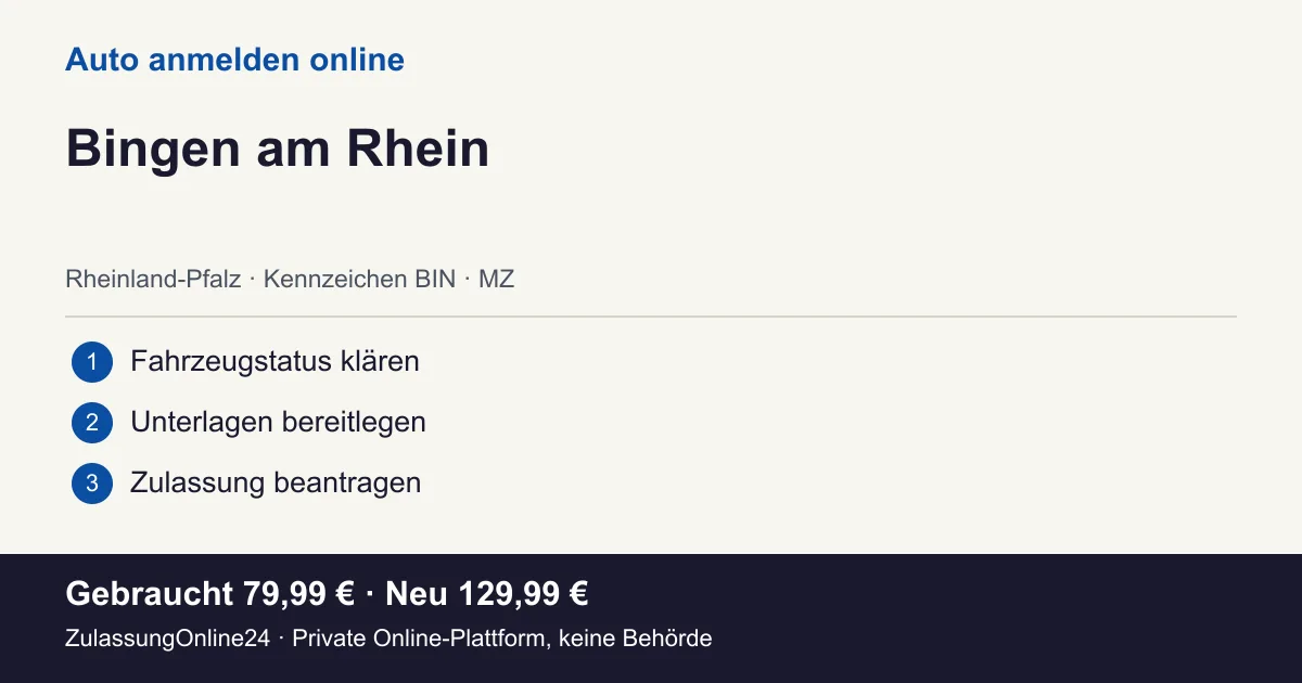 Auto anmelden: örtliche Einordnung für Bingen am Rhein und die drei Vorbereitungsschritte