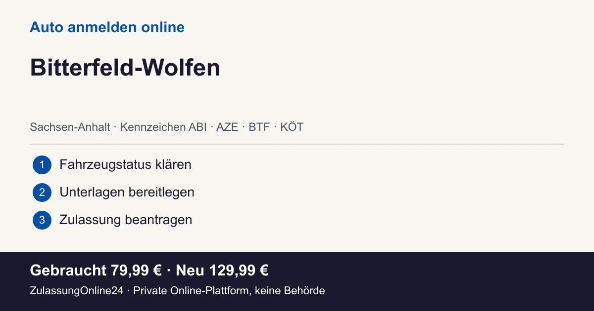 Auto anmelden: örtliche Einordnung für Bitterfeld-Wolfen und die drei Vorbereitungsschritte