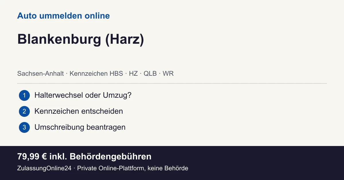 Auto ummelden: örtliche Einordnung für Blankenburg (Harz) und die drei Vorbereitungsschritte
