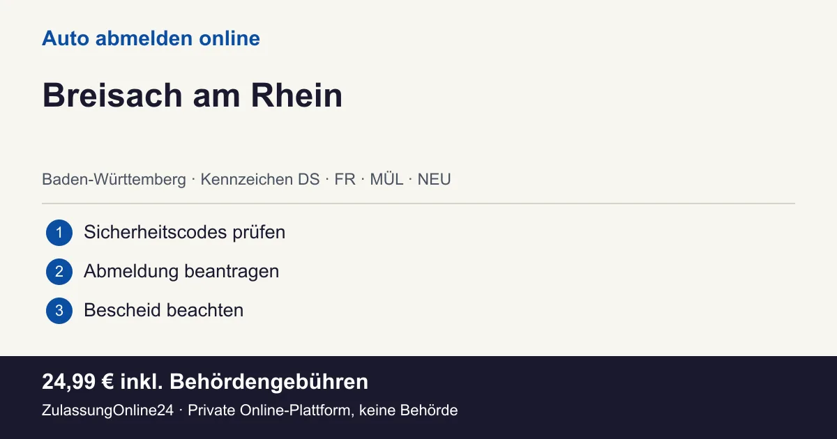 Auto abmelden: örtliche Einordnung für Breisach am Rhein und die drei Vorbereitungsschritte