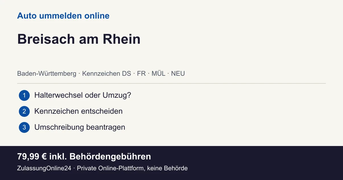 Auto ummelden: örtliche Einordnung für Breisach am Rhein und die drei Vorbereitungsschritte