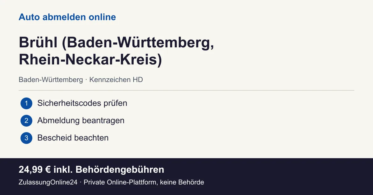 Auto abmelden: örtliche Einordnung für Brühl (Baden-Württemberg, Rhein-Neckar-Kreis) und die drei Vorbereitungsschritte