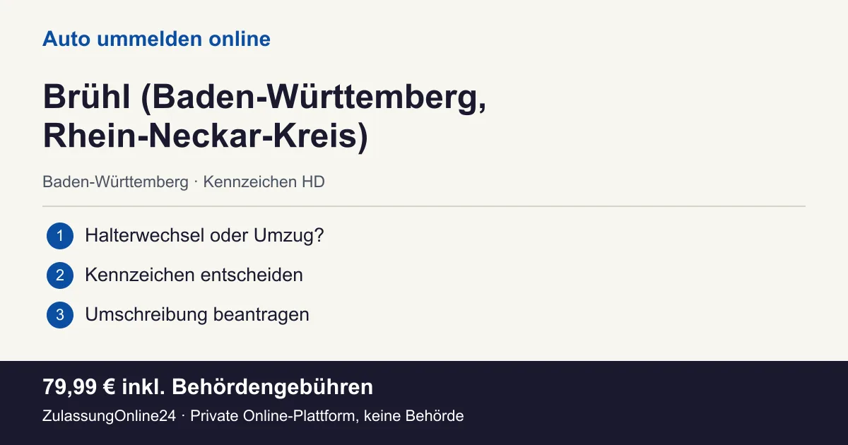 Auto ummelden: örtliche Einordnung für Brühl (Baden-Württemberg, Rhein-Neckar-Kreis) und die drei Vorbereitungsschritte