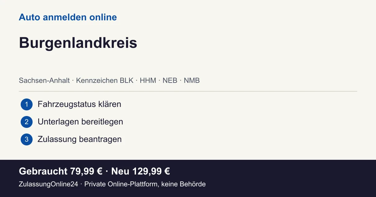 Auto anmelden: örtliche Einordnung für Burgenlandkreis und die drei Vorbereitungsschritte