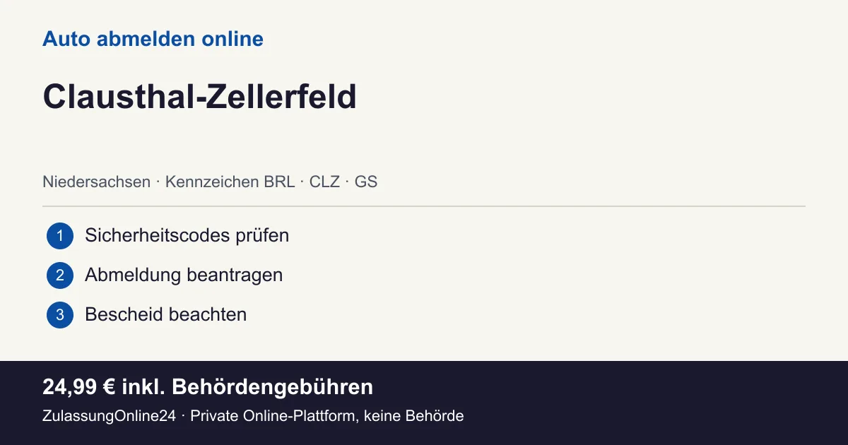 Auto abmelden: örtliche Einordnung für Clausthal-Zellerfeld und die drei Vorbereitungsschritte