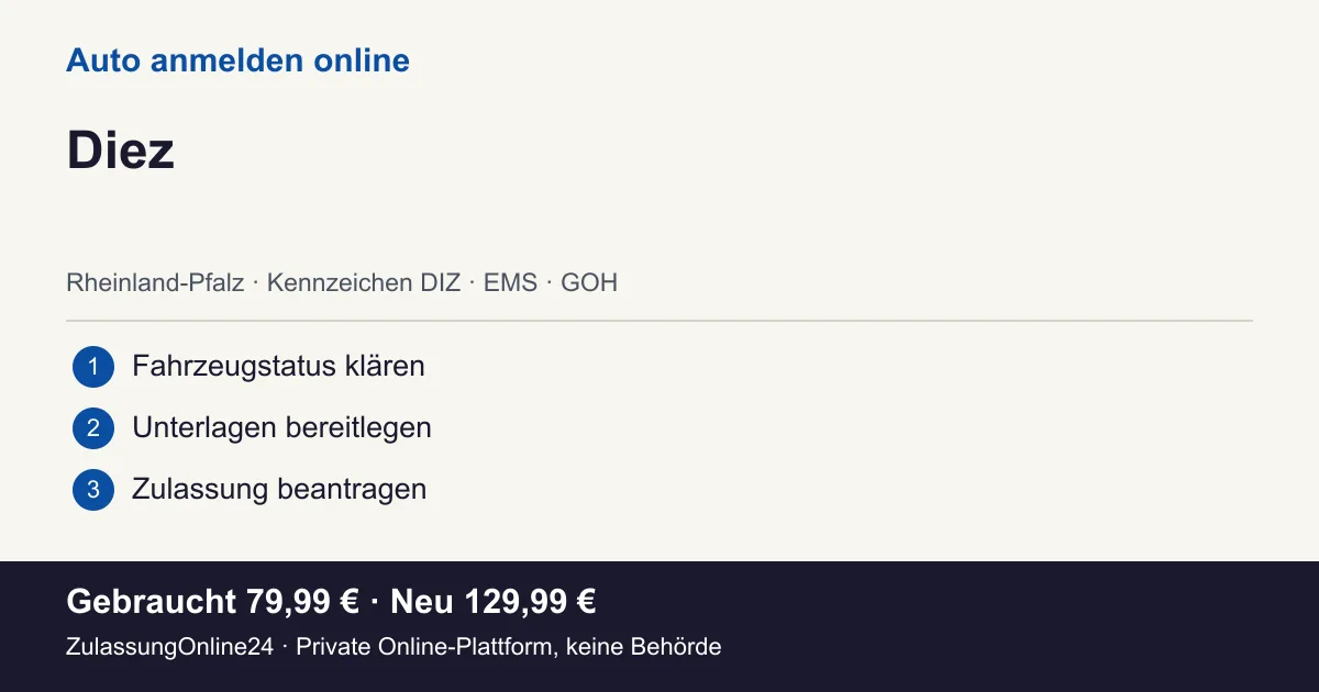 Auto anmelden: örtliche Einordnung für Diez und die drei Vorbereitungsschritte
