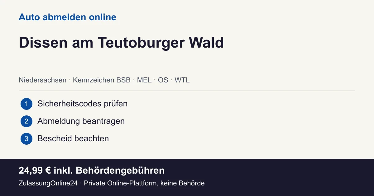 Auto abmelden: örtliche Einordnung für Dissen am Teutoburger Wald und die drei Vorbereitungsschritte
