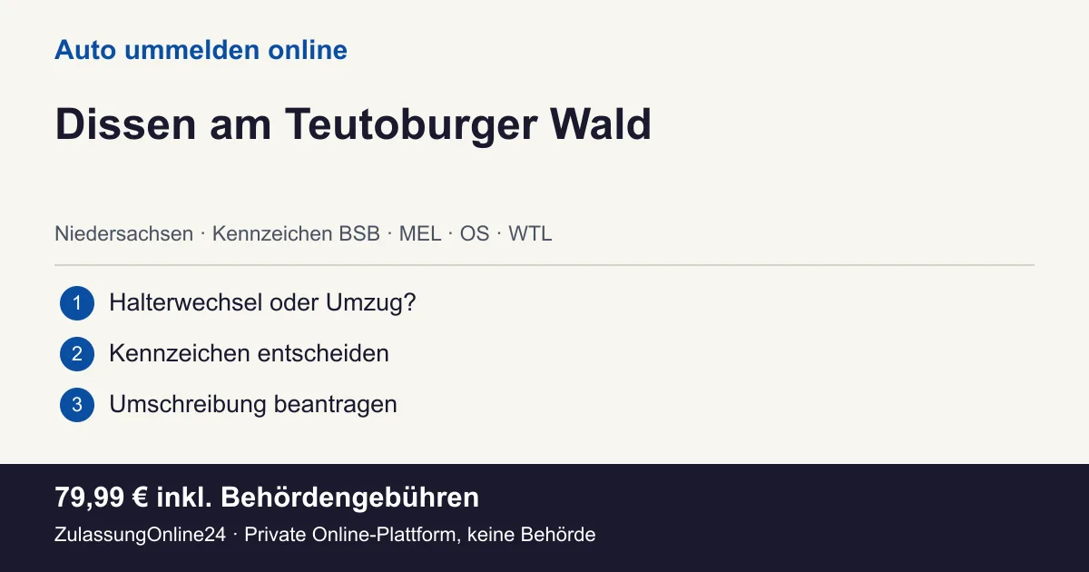 Auto ummelden: örtliche Einordnung für Dissen am Teutoburger Wald und die drei Vorbereitungsschritte