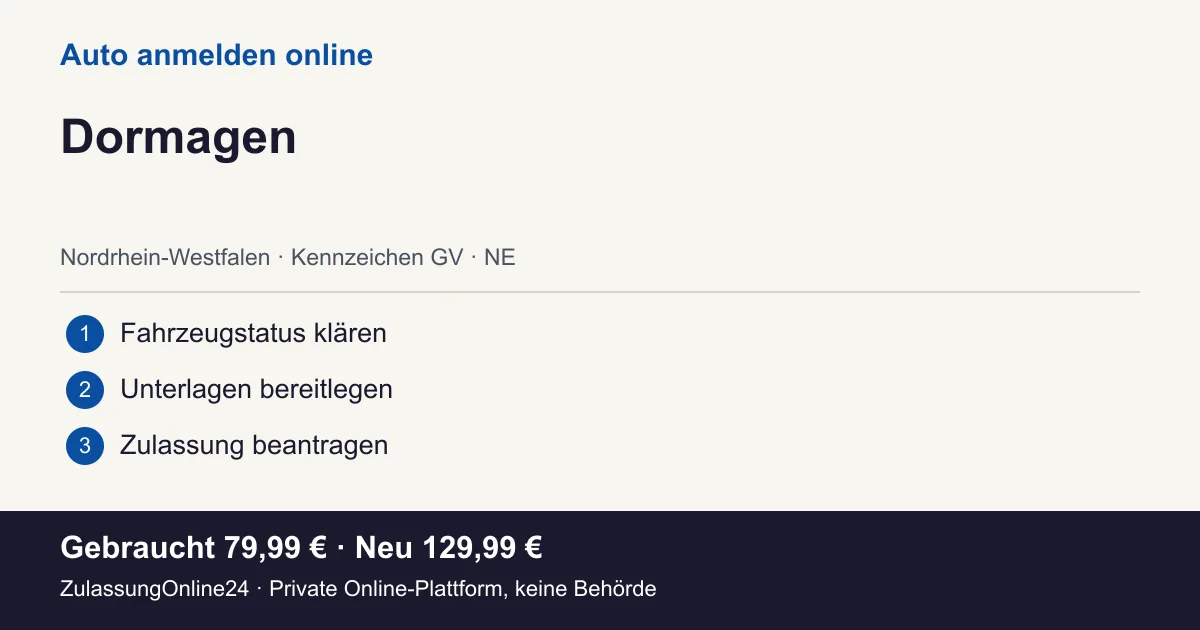Auto anmelden: örtliche Einordnung für Dormagen und die drei Vorbereitungsschritte