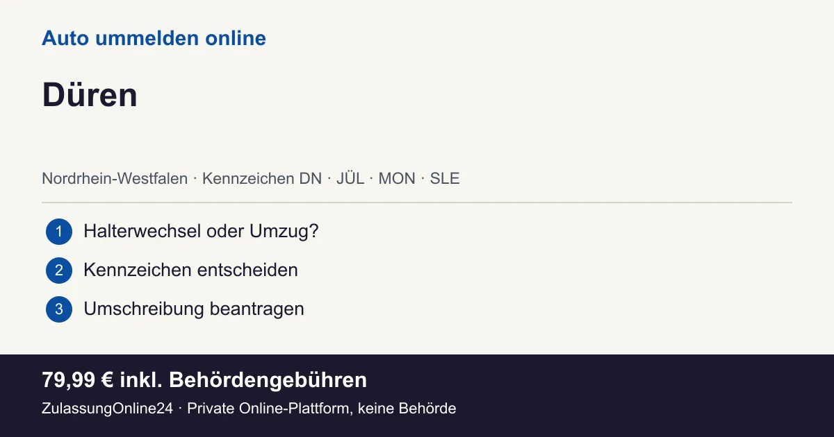 Auto ummelden: örtliche Einordnung für Düren und die drei Vorbereitungsschritte