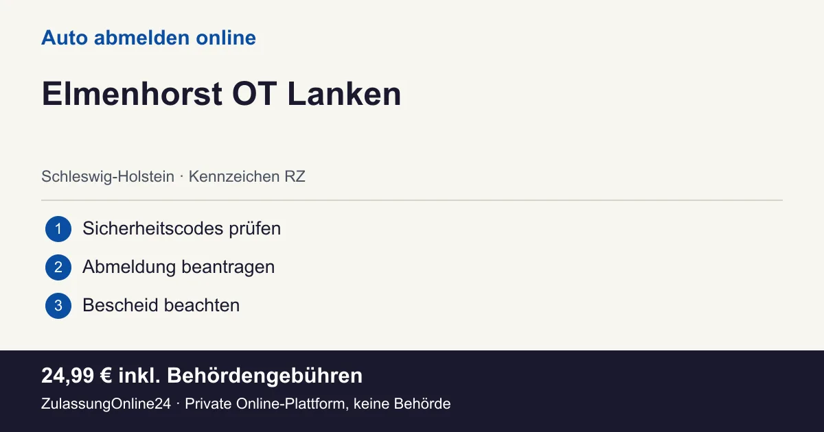 Auto abmelden: örtliche Einordnung für Elmenhorst OT Lanken und die drei Vorbereitungsschritte
