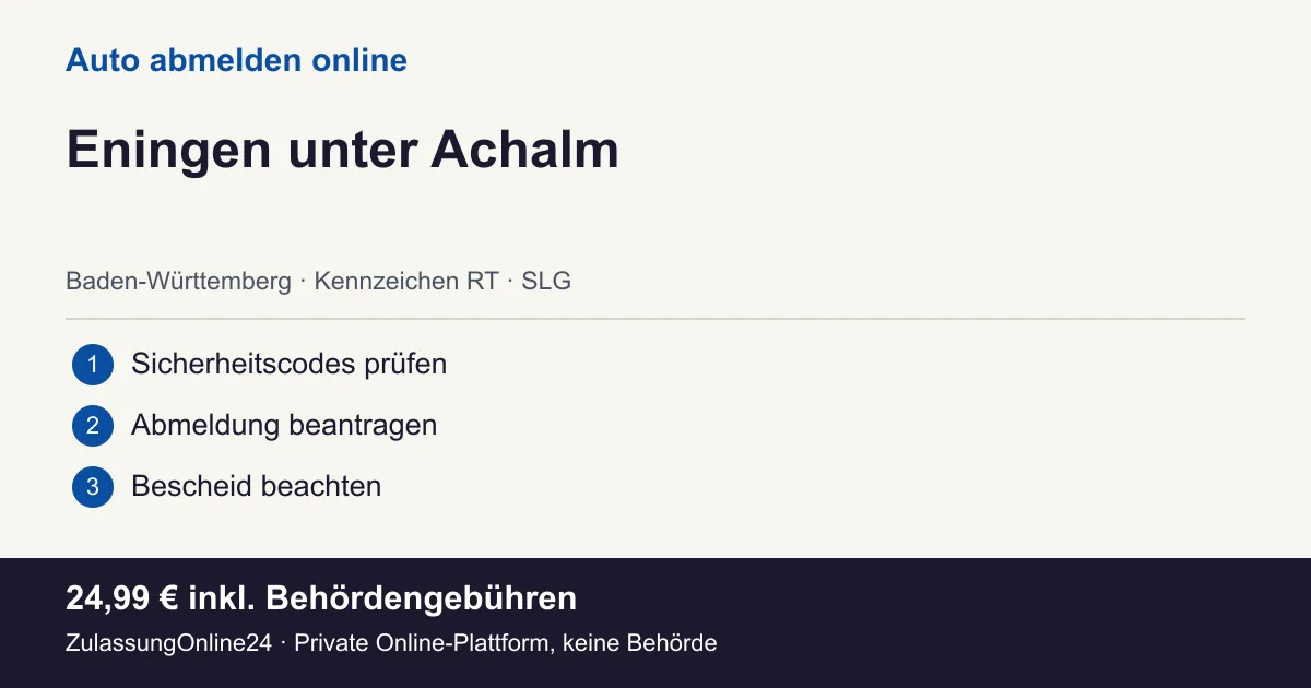 Auto abmelden: örtliche Einordnung für Eningen unter Achalm und die drei Vorbereitungsschritte