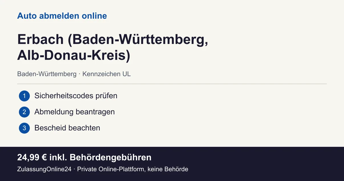 Auto abmelden: örtliche Einordnung für Erbach (Baden-Württemberg, Alb-Donau-Kreis) und die drei Vorbereitungsschritte