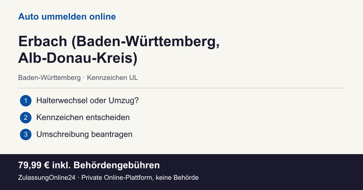 Auto ummelden: örtliche Einordnung für Erbach (Baden-Württemberg, Alb-Donau-Kreis) und die drei Vorbereitungsschritte