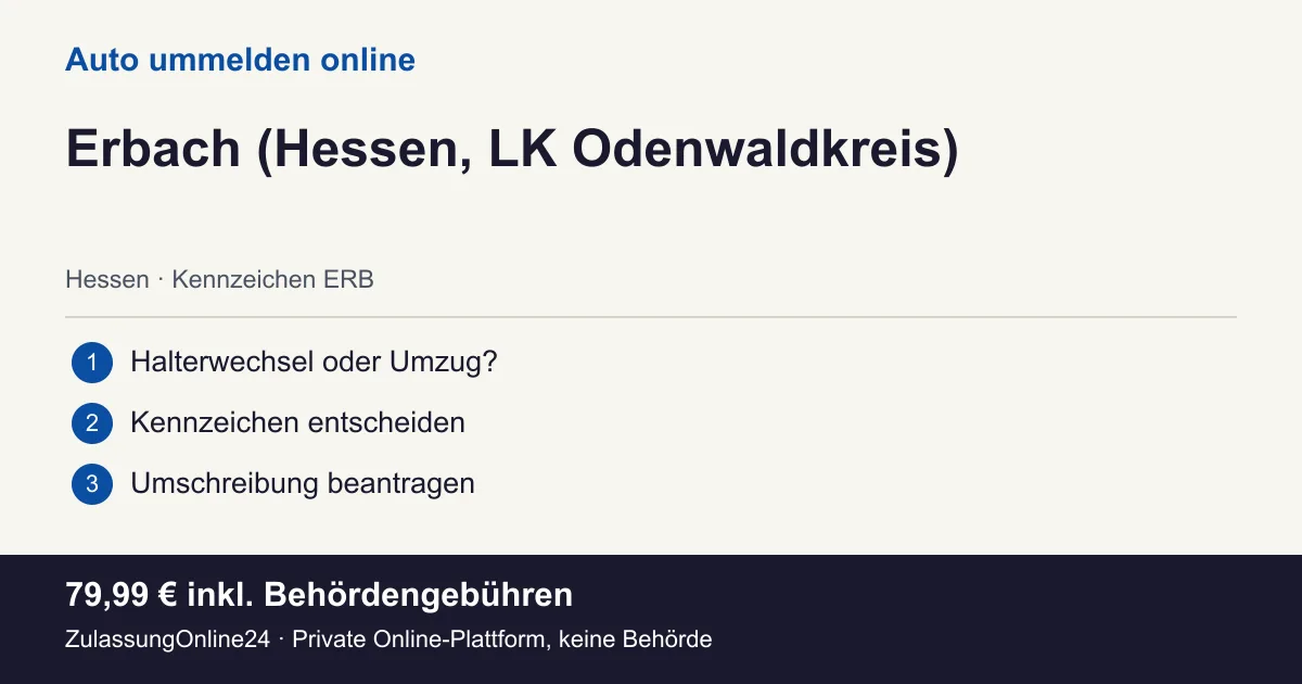 Auto ummelden: örtliche Einordnung für Erbach (Hessen, LK Odenwaldkreis) und die drei Vorbereitungsschritte