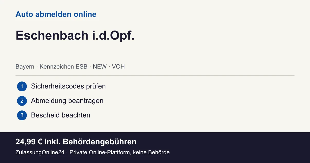 Auto abmelden: örtliche Einordnung für Eschenbach i.d.Opf. und die drei Vorbereitungsschritte