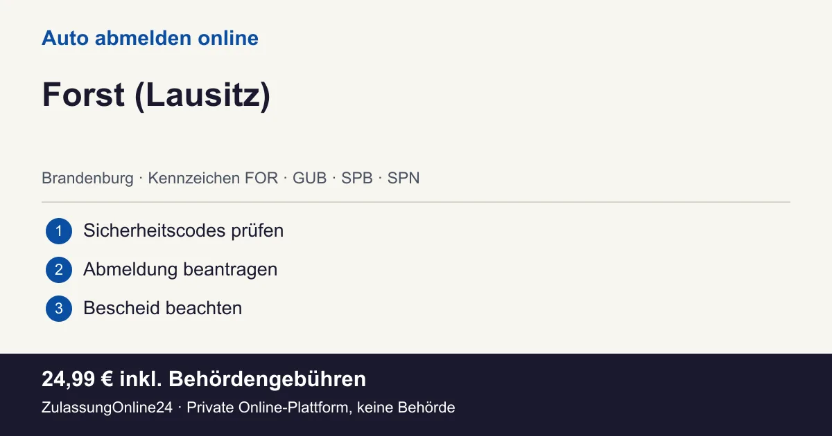 Auto abmelden: örtliche Einordnung für Forst (Lausitz) und die drei Vorbereitungsschritte