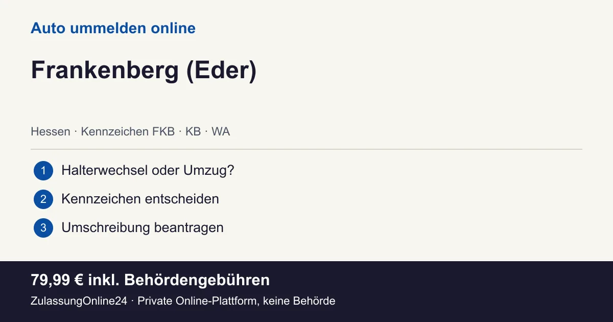Auto ummelden: örtliche Einordnung für Frankenberg (Eder) und die drei Vorbereitungsschritte