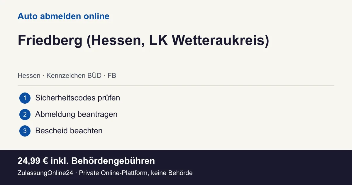 Auto abmelden: örtliche Einordnung für Friedberg (Hessen, LK Wetteraukreis) und die drei Vorbereitungsschritte