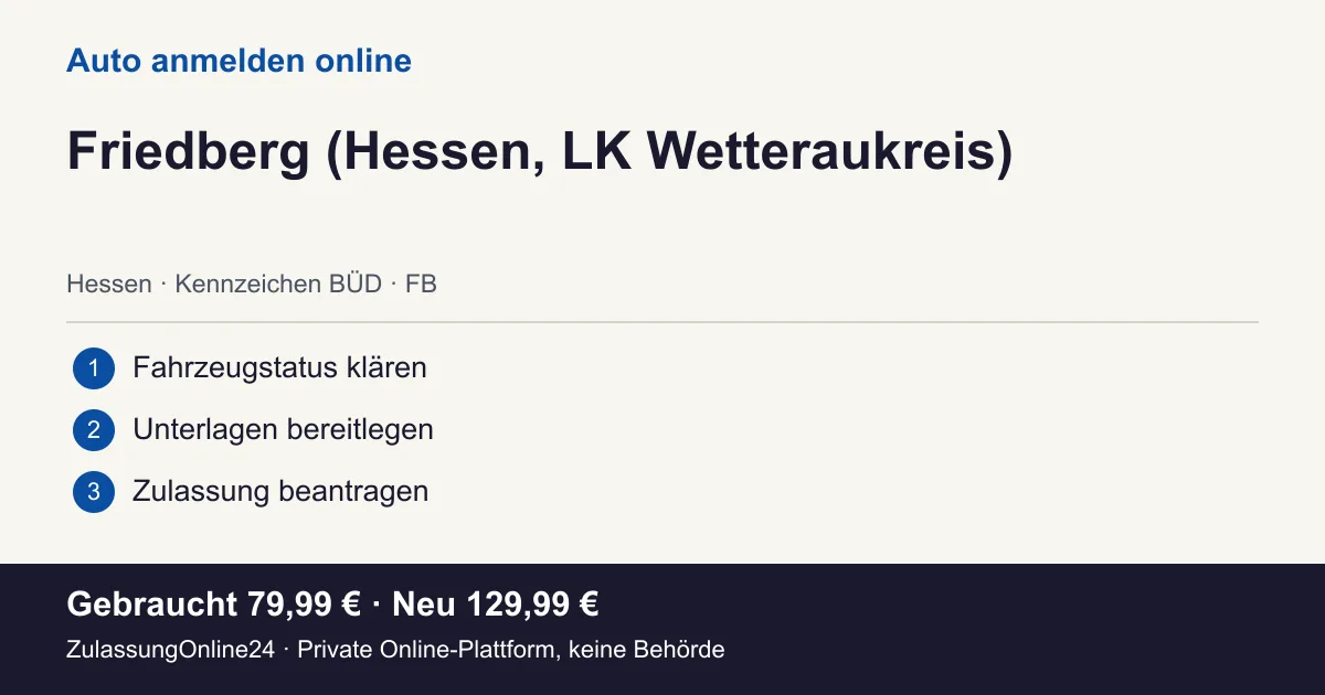 Auto anmelden: örtliche Einordnung für Friedberg (Hessen, LK Wetteraukreis) und die drei Vorbereitungsschritte