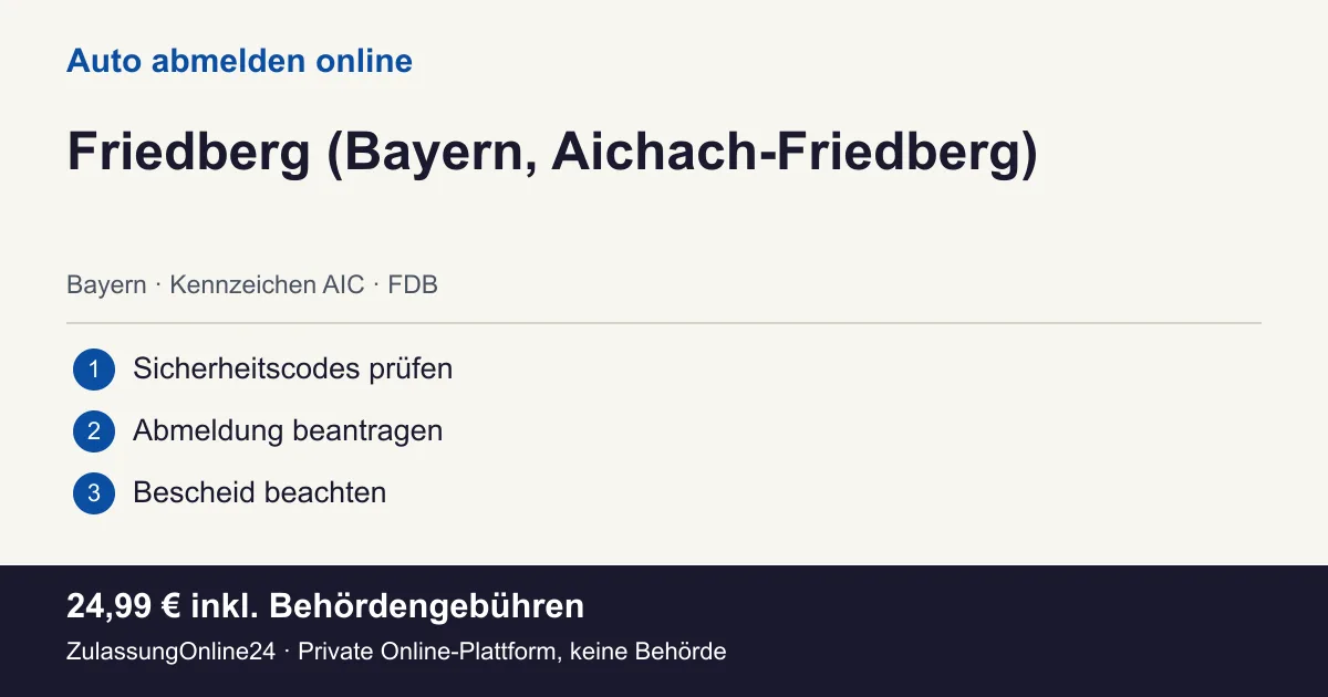 Auto abmelden: örtliche Einordnung für Friedberg (Bayern, Aichach-Friedberg) und die drei Vorbereitungsschritte