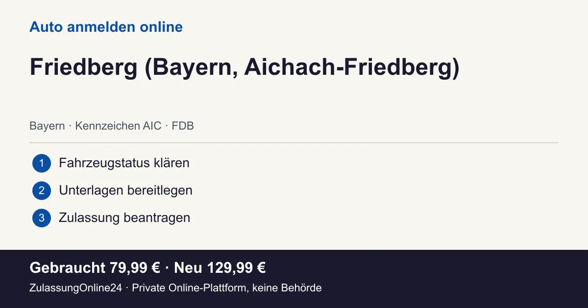 Auto anmelden: örtliche Einordnung für Friedberg (Bayern, Aichach-Friedberg) und die drei Vorbereitungsschritte