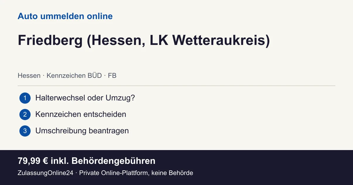 Auto ummelden: örtliche Einordnung für Friedberg (Hessen, LK Wetteraukreis) und die drei Vorbereitungsschritte