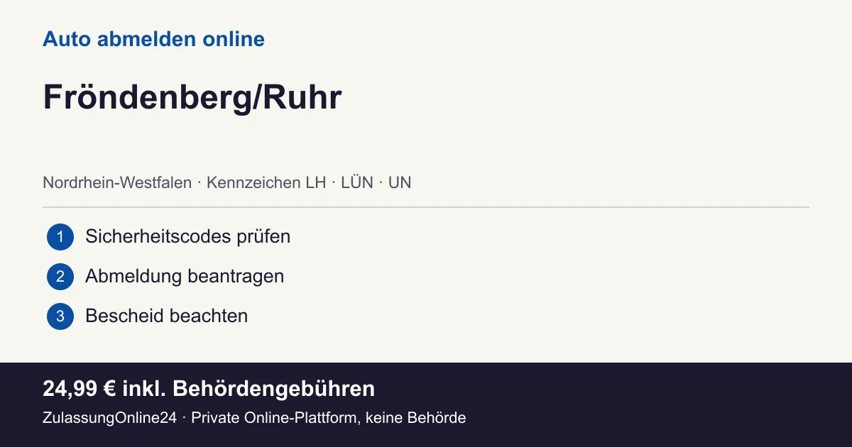 Auto abmelden: örtliche Einordnung für Fröndenberg/Ruhr und die drei Vorbereitungsschritte