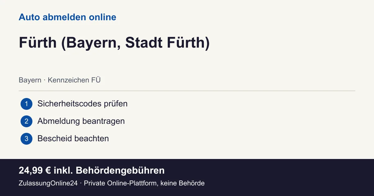 Auto abmelden: örtliche Einordnung für Fürth (Bayern, Stadt Fürth) und die drei Vorbereitungsschritte