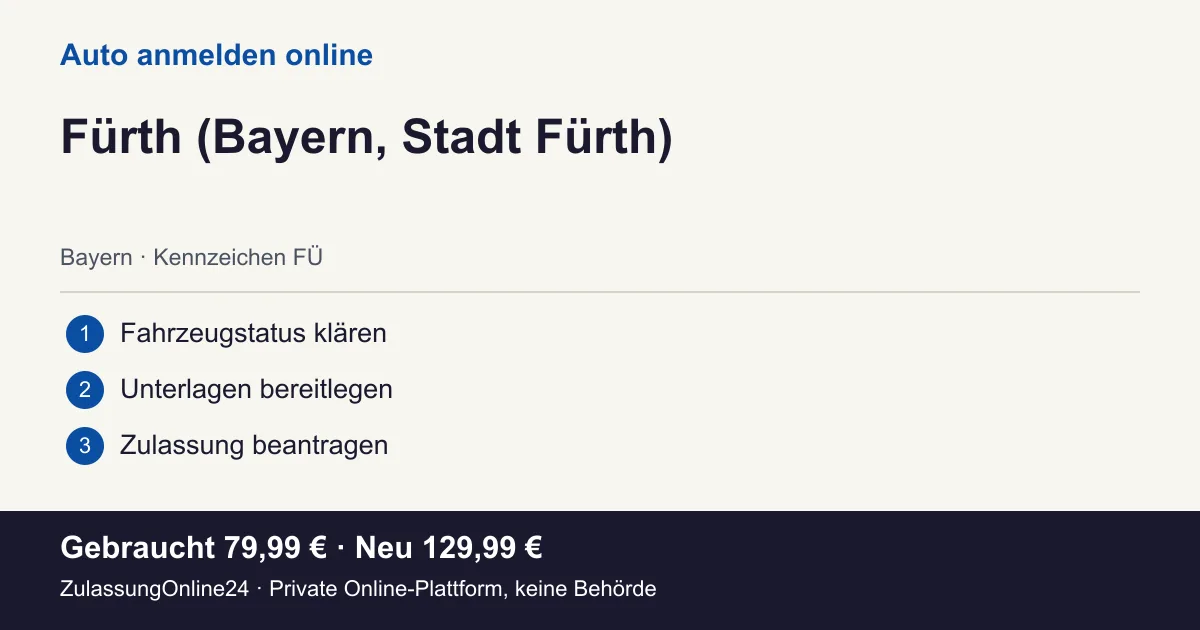 Auto anmelden: örtliche Einordnung für Fürth (Bayern, Stadt Fürth) und die drei Vorbereitungsschritte