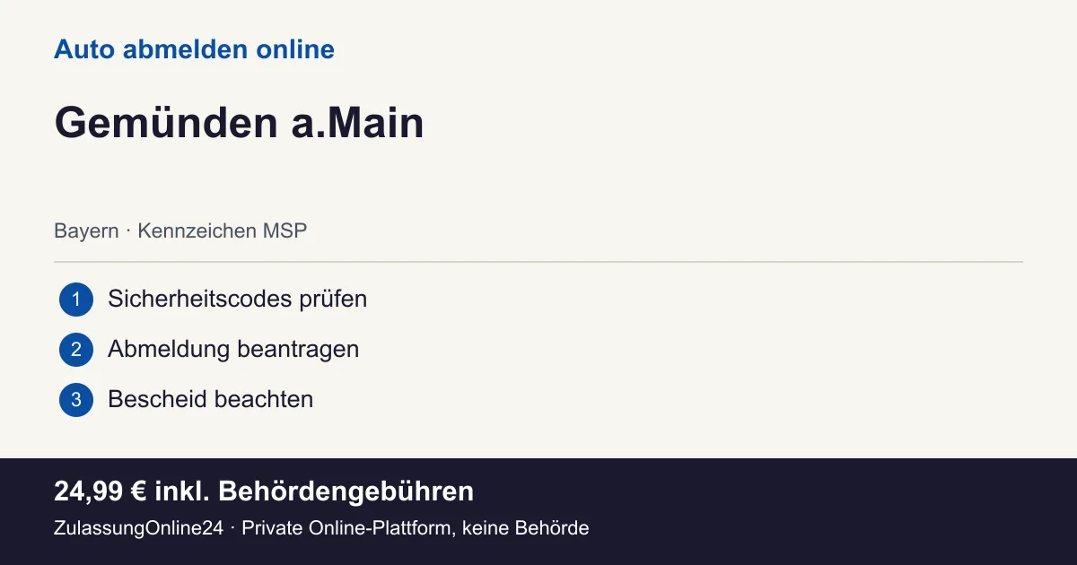 Auto abmelden: örtliche Einordnung für Gemünden a.Main und die drei Vorbereitungsschritte