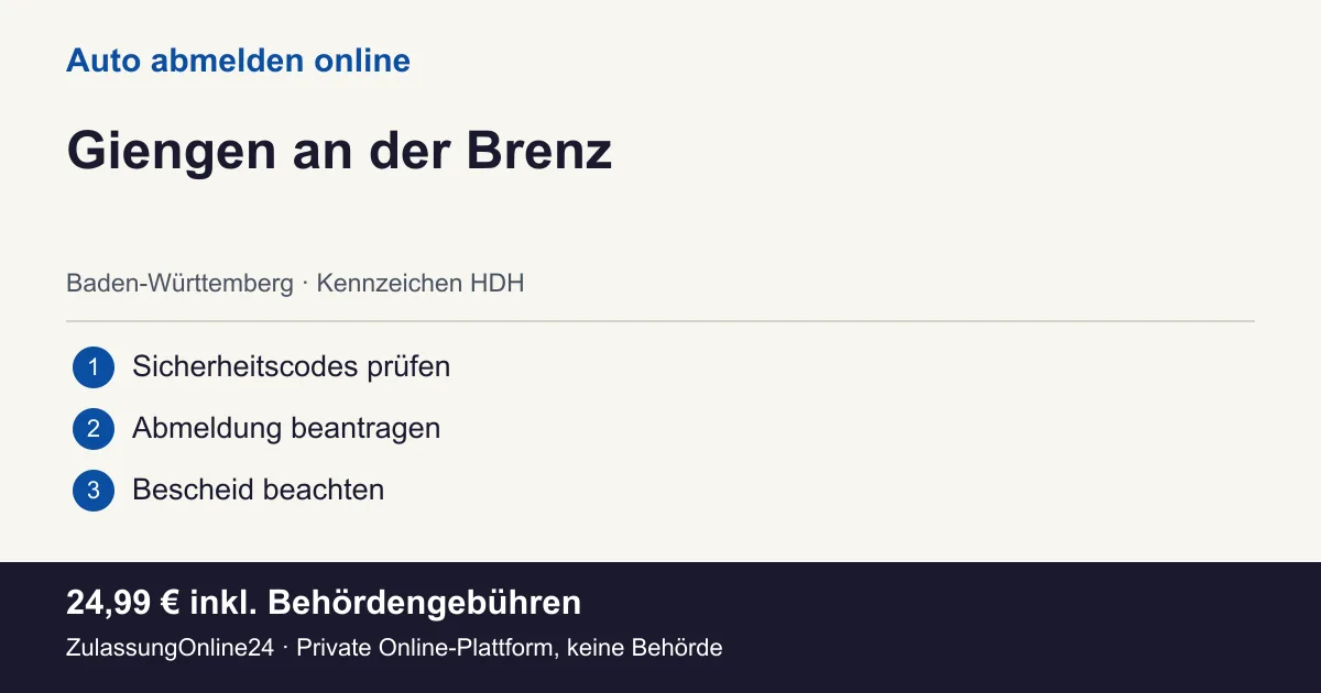 Auto abmelden: örtliche Einordnung für Giengen an der Brenz und die drei Vorbereitungsschritte