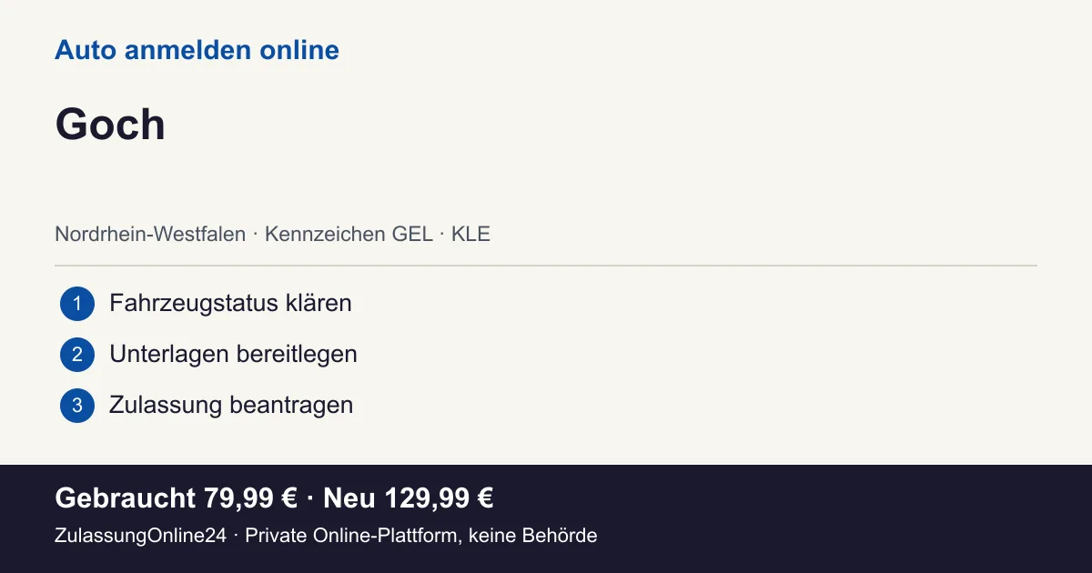 Auto anmelden: örtliche Einordnung für Goch und die drei Vorbereitungsschritte