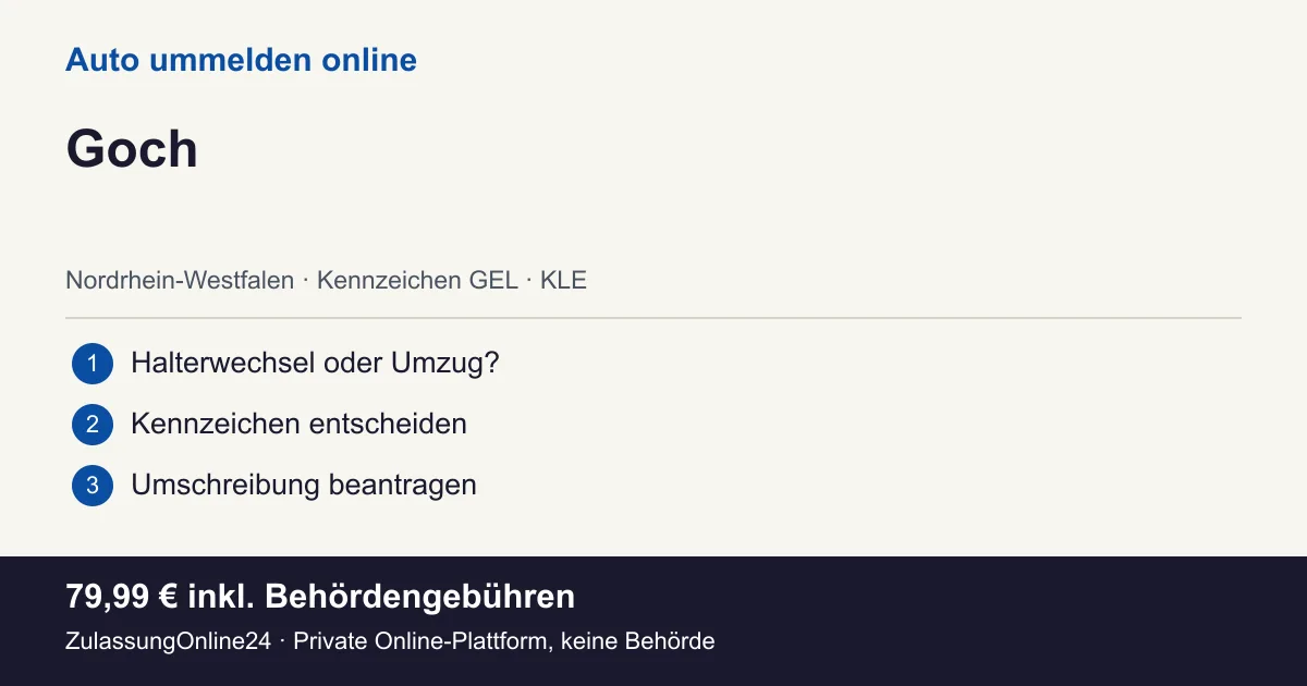 Auto ummelden: örtliche Einordnung für Goch und die drei Vorbereitungsschritte