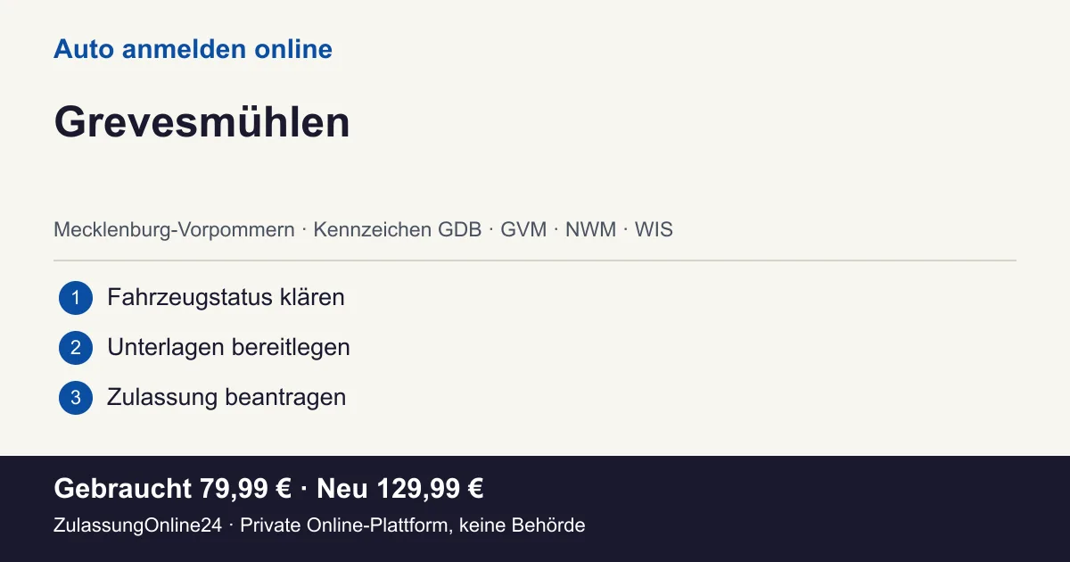 Auto anmelden: örtliche Einordnung für Grevesmühlen und die drei Vorbereitungsschritte