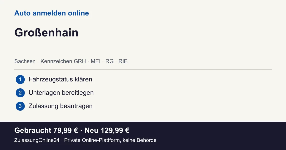 Auto anmelden: örtliche Einordnung für Großenhain und die drei Vorbereitungsschritte