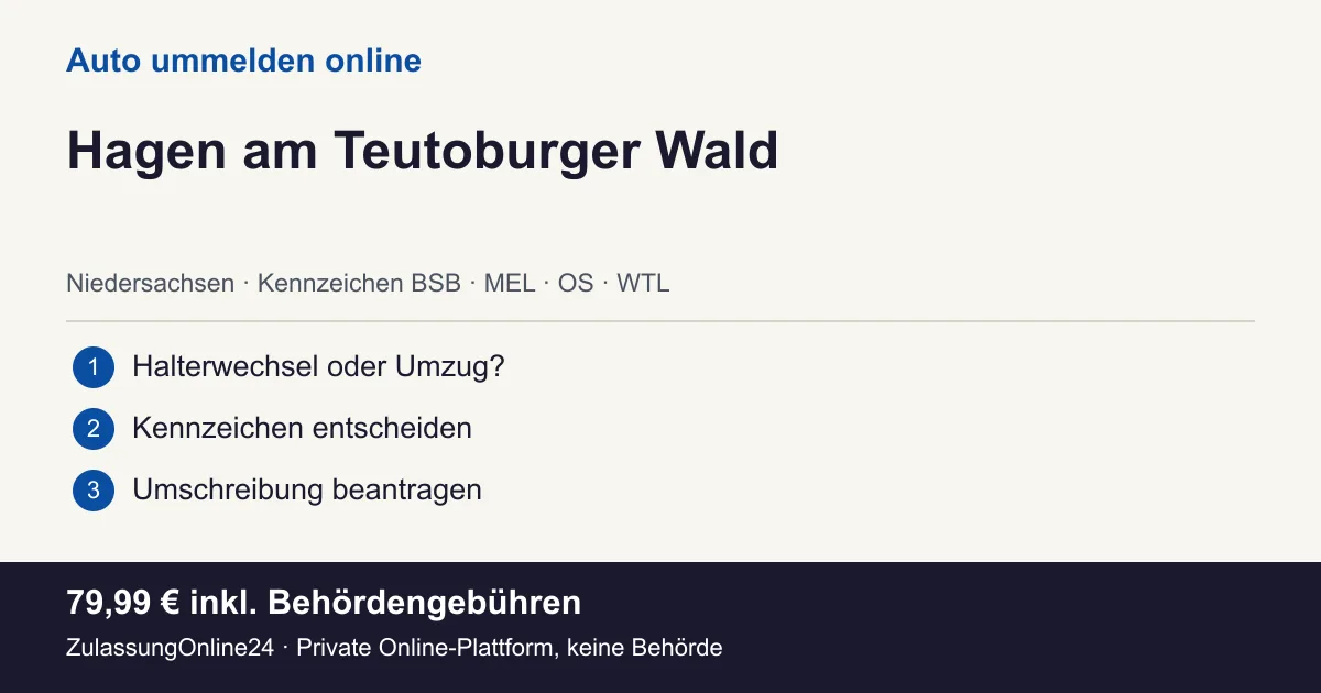 Auto ummelden: örtliche Einordnung für Hagen am Teutoburger Wald und die drei Vorbereitungsschritte