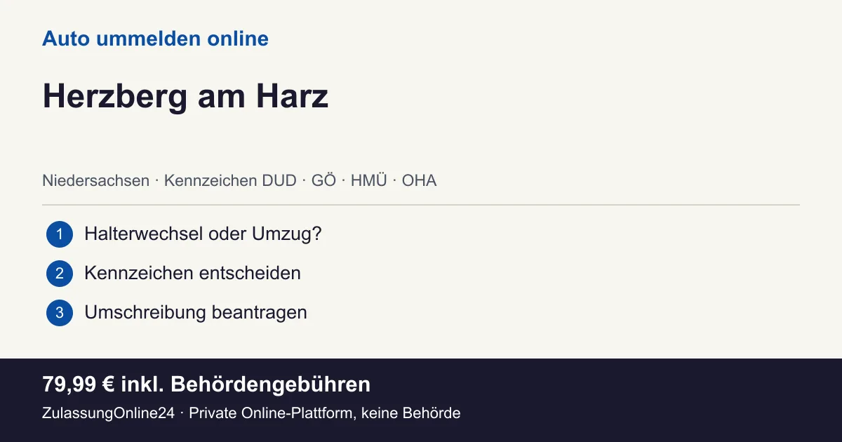 Auto ummelden: örtliche Einordnung für Herzberg am Harz und die drei Vorbereitungsschritte